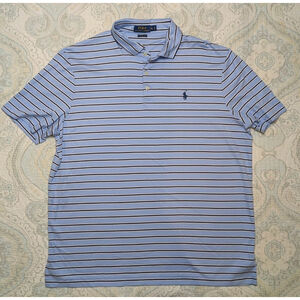 Polo Ralph Lauren Men's Short Sleeve Cotton Striped Blue Polo Shirt Sz XL